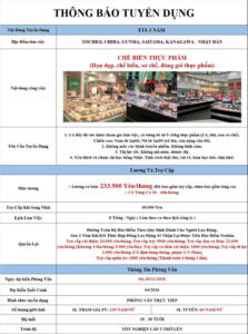 Chế biến thực phẩm - Tochigi, Gunma, Chiba, Saitama, Kanagawa - PV: 04,05/12/2025