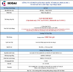 Kỹ sư vận hành máy - Osaka