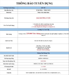 Kỹ sư ô tô - Fukuoka - PV: 03/02/2026