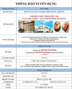 Chế biến thực phẩm siêu thị - Vùng Kanto - PV: 23/01/2026